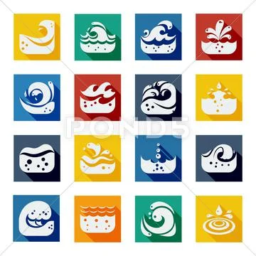Swirling Wave Color Icons Set Stock Illustration