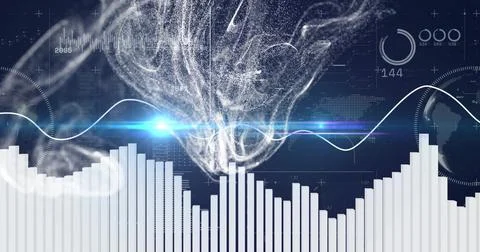 Swirling white particle cloud forming smoky stream in HUD, showing blue lens Stock Photos