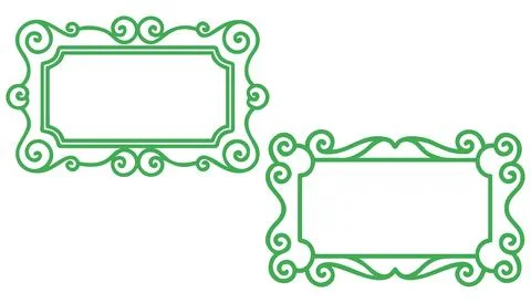 Swirly green line art frames for elegant wedding invitations. イラスト素材