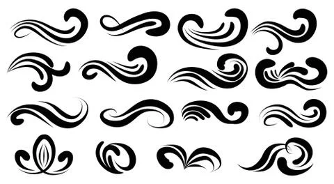 Swirly line curl patterns isolated on white background. Vector flourish vinta Stock Illustration