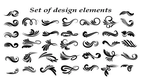 Swirly line curl patterns isolated on white background. Vector flourish vinta イラスト素材