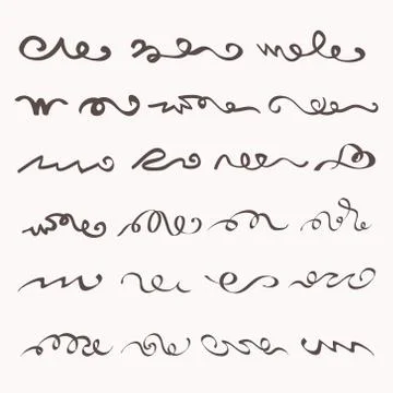 Swirly line curl patterns isolated on white background. Vector flourish vinta Stock Illustration