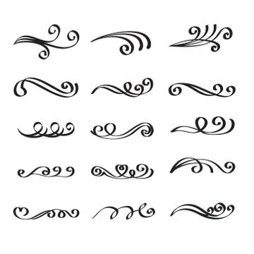 Swirly line curl patterns isolated on white background. Vector flourish vinta Stock Illustration