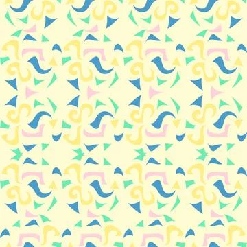 Swirly Party Style Vector Repeat Seamless Pattern In Blue, Green Pink And Yel Stock Illustration