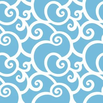 Swirly seamless pattern with abstract blue sea waves Stock Illustration
