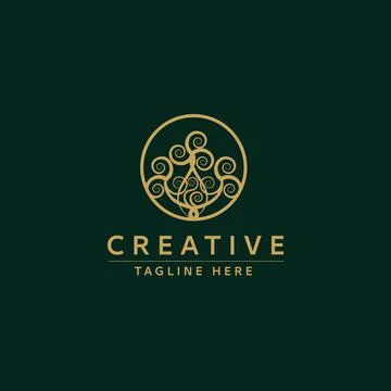 Swirly Tree Vector Logo Grunge Vector Stock Illustration