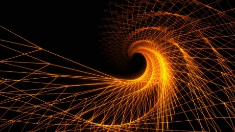 Swirly wires with rays of light rotating gold orange Stock-Footage 199433927