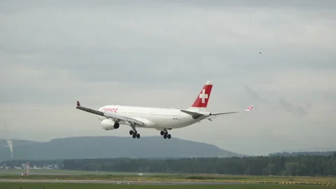 Swiss Airbus A330 Passenger Airplane Approach &amp; Landing in Zurich, Switzerland Stock Footage 172458493