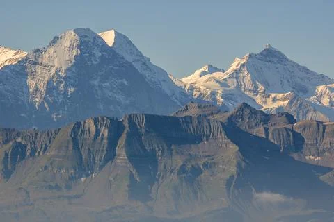 Swiss Alps mountain range seen from Brienz Rothorn. Stock Photos