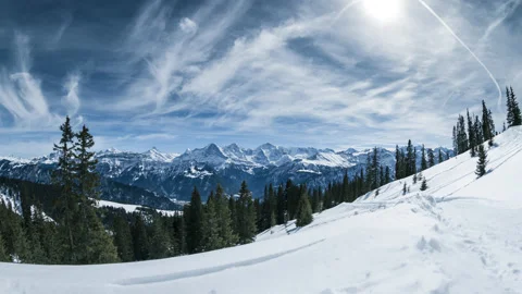 Swiss Alps in Winter Timelapse (4K) Stock Footage 147355656