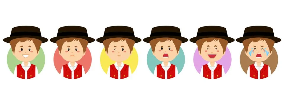 Swiss Avatar with Various Expression Stock Illustration