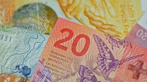 Swiss banknotes close up. CHF Stock Footage 127848998