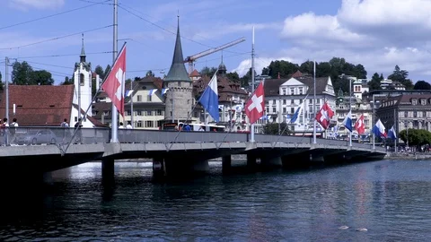 Swiss bridge in Lucerne Stock Footage 114820097