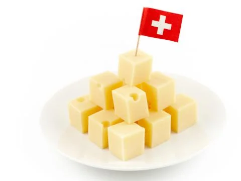 Swiss cheese cubes Stock Photos