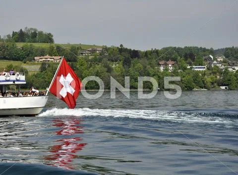 Swiss flag boat. Stock Photos