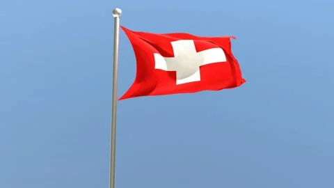 Swiss flag on flagpole. Switzerland flag fluttering in the wind.	 Stock Footage 168476853