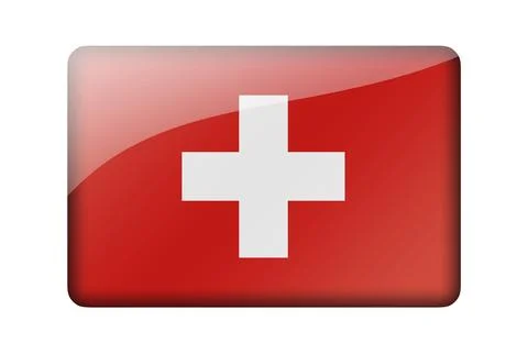 The Swiss flag. Rectangular glossy icon. Isolated on white background Illustrazione stock