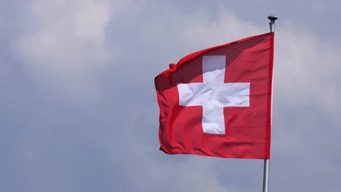 Swiss flag in strong wind Stock Footage 221790466