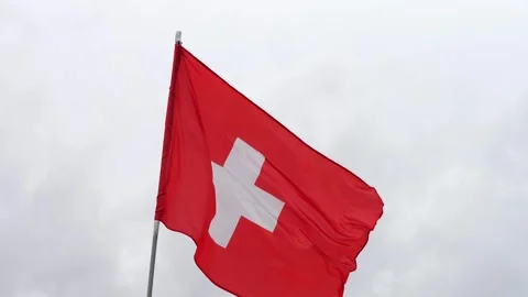 Swiss flag waving against cloudy sky Stock Footage 321541334