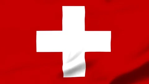 Swiss flag with white cross on red background waving in wind Vídeos de archivo 343573419