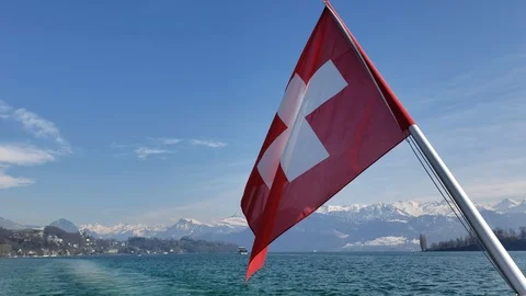 Swiss Flag Wide Angle Stock Footage 122258602