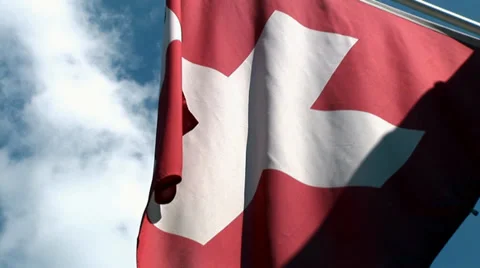Swiss flag in wind medium close and close Stock Footage 34297908