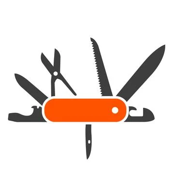 Swiss folding knife flat icon, army multitool jack-knife, clasp-knife, vector Stock Illustration