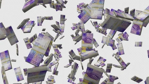 Swiss Franc Money Falling With Alpha Channel Stock Footage 345658710