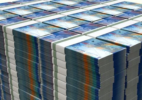 Swiss franc notes bundles stack Stock Illustration