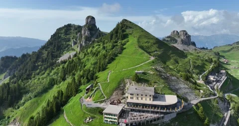 Swiss Green Red Train Mountains Stock Footage 211500643