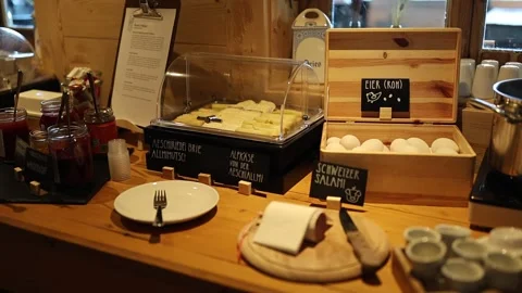 Swiss Hotel Breakfast with Boiled Egg Preparation Stock Footage 327290115