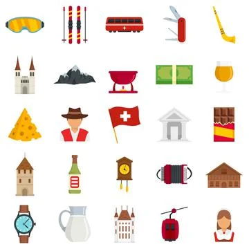 Swiss icons set flat vector isolated Stock Illustration