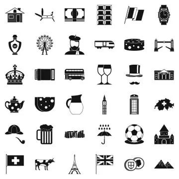Swiss icons set, simple style Illustrazione stock