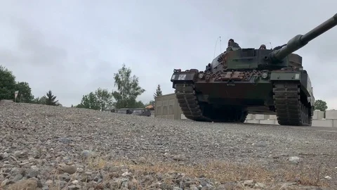 Swiss Leopard tank during a practice ride in central Switzerland Stock Footage 121979222