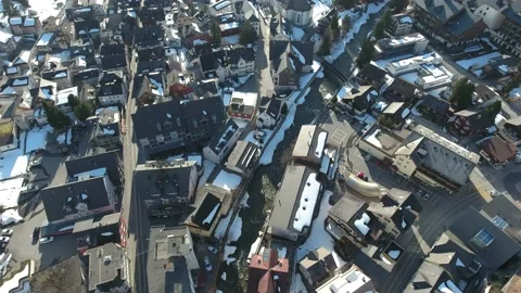 Swiss Mountain Town in Winter Drone Footage Andermatt Ski Resort Aerial Top View Stock Footage