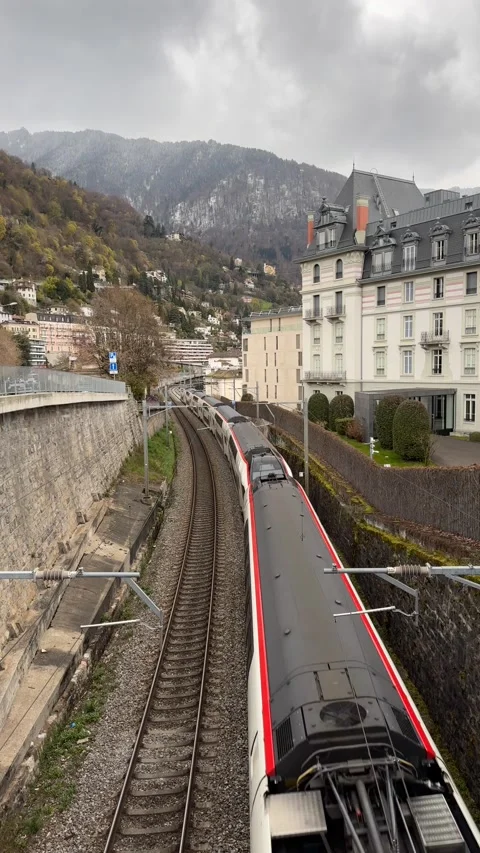 Swiss SBB train passing through Montreux residential railway, Switzerland 動画素材 331737254