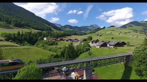 Swiss train cross bridge Stock Footage 95565428