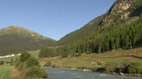 Swiss Train From LaPunt Stock Footage 502415