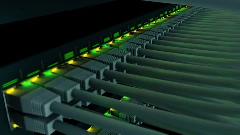 Switch with 48 ports in a server rack close-up Stock Footage 88495578