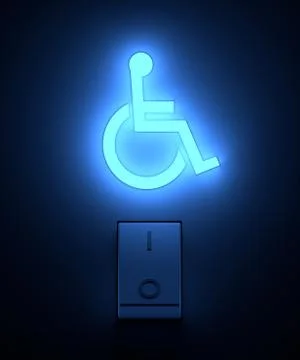 Switch On accessibility sign with soft blue light Photos