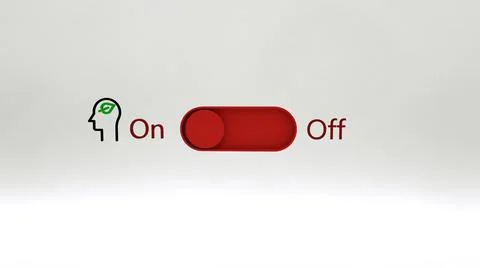 Switch on and off the brain. Brain power switch, turned on working fine, awake. Ilustração Stock