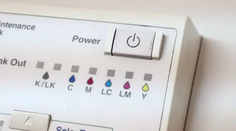 Switch off and on. large printer, ploter power button Stock Footage 25043160