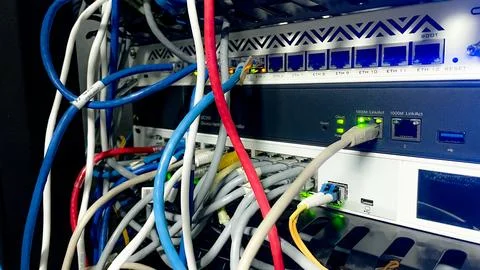 Switch and Networking Server telecom, Network, Fiber Network Server,Room ne.. Stock Photos