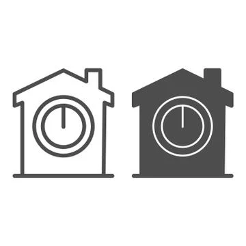 Switch on button in house line and solid icon, smart home concept, House power Stock Illustration