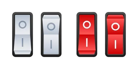 Switch Button Icons Showing Off and On States in Grey and Red. Vector stock Stock Illustration