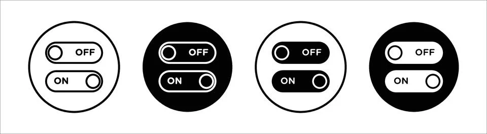 On off switch button slider toggle flat line icon set. On off slider toggle.. Stock Illustration
