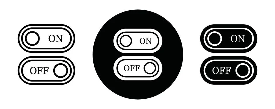 On off switch button slider toggle outline icon collection or set. On off s.. Illustrazione stock