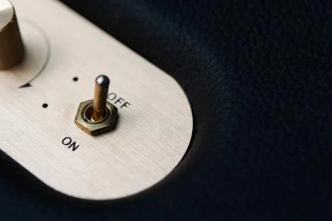 On off switch button on speaker bluetooth Stock Photos