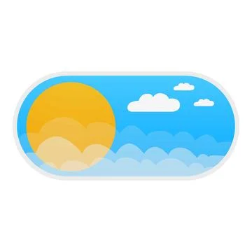 On off switch button with sun and clouds showing sunny day Stock Illustration