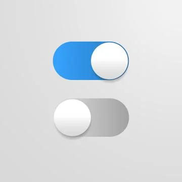 Switch off on button. Vector blue toggle mobile app. Vector power slider. Illustrazione stock